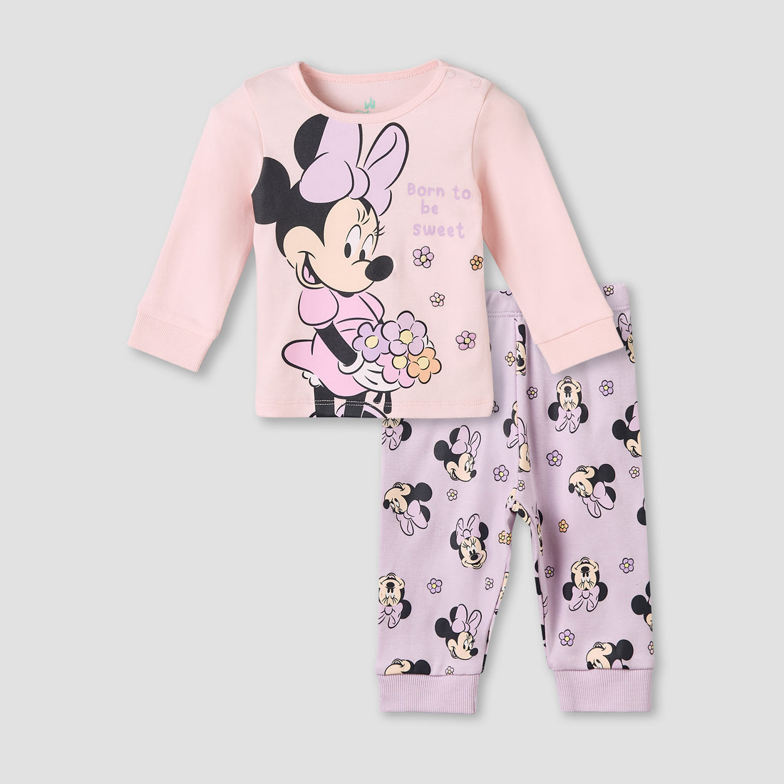 Disney Cotton Round Neck Long Sleeves Pyjama Set with Minnie Mouse Print