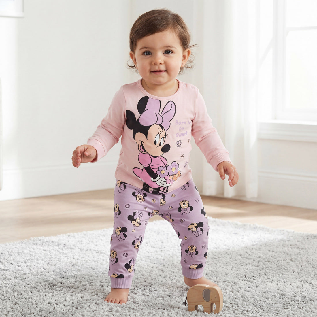 Disney Cotton Round Neck Long Sleeves Pyjama Set with Minnie Mouse Print - Pink / 18-24 mths