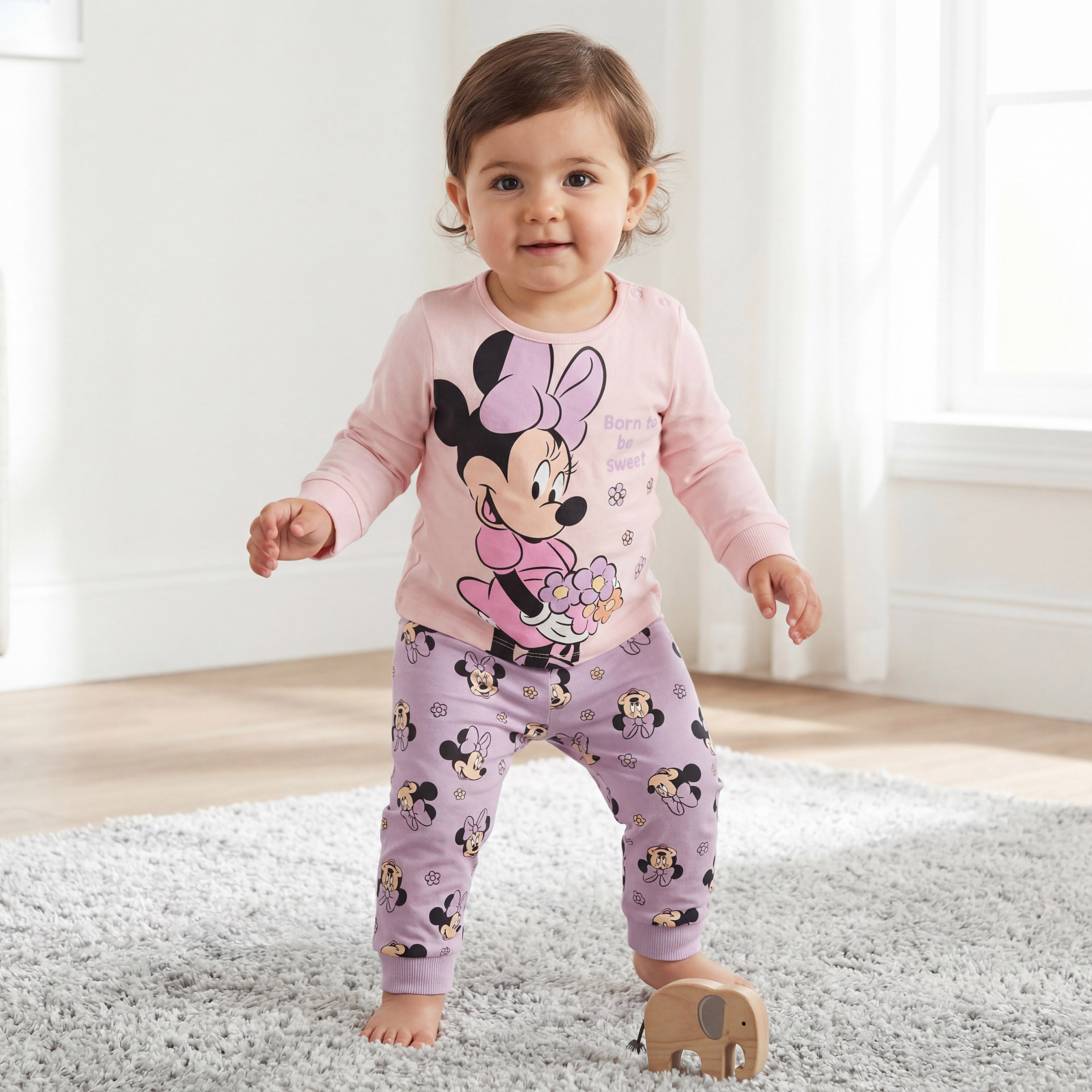Disney Cotton Round Neck Long Sleeves Pyjama Set with Minnie Mouse Print - Pink / 18-24 mths