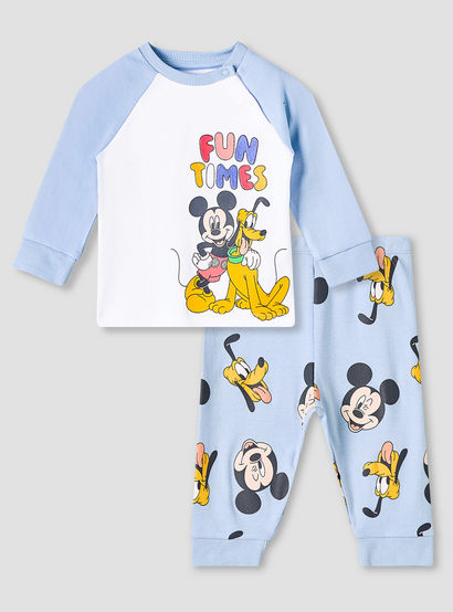 Disney Cotton Round Neck Long Sleeves Pyjama Set with Mickey Mouse and Pluto Print-baby-boys-clothing-nightwear-pyjamasets-image-2