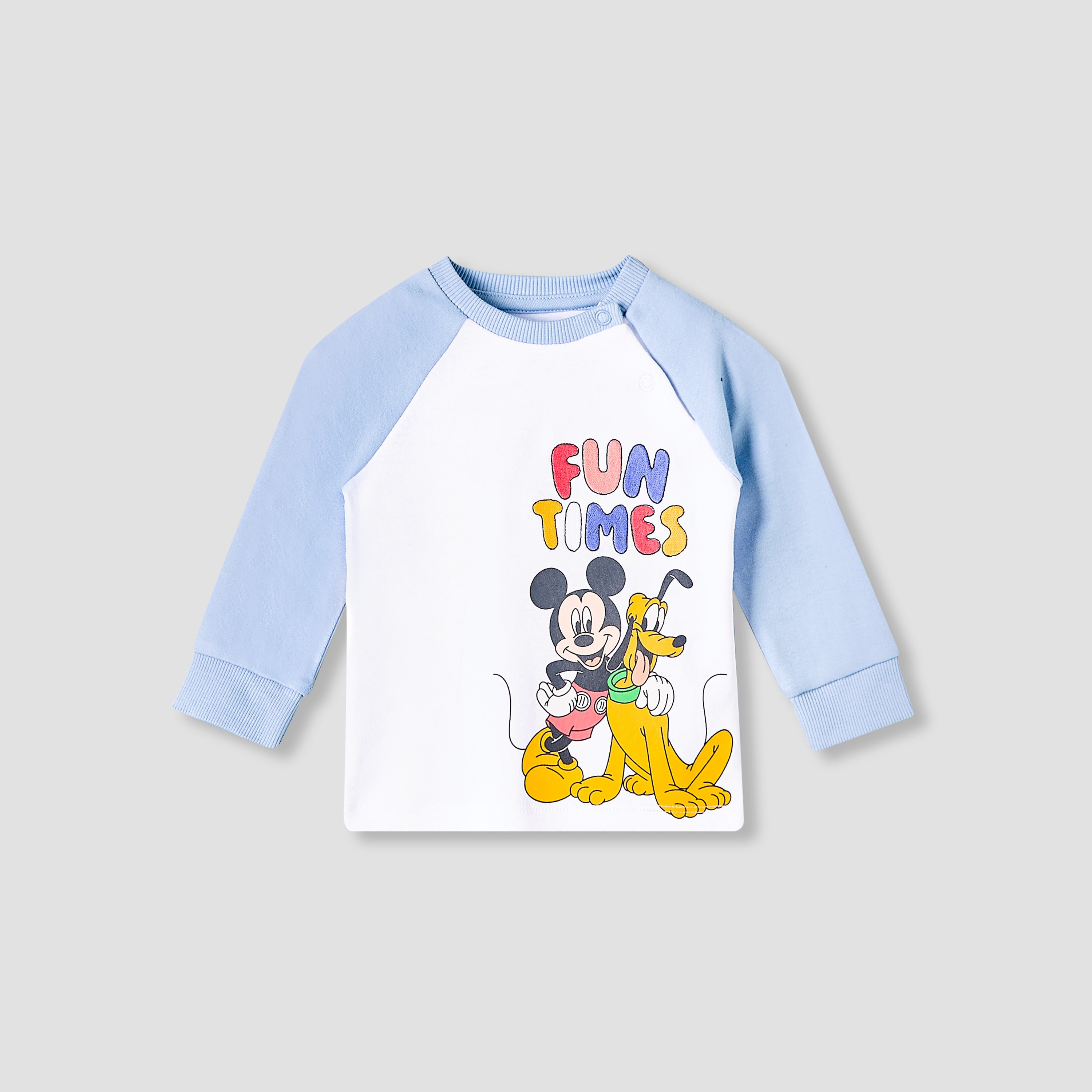 Disney Cotton Round Neck Long Sleeves Pyjama Set with Mickey Mouse and Pluto Print