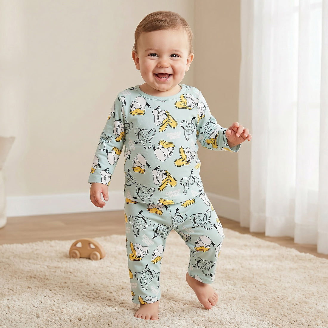 Disney Cotton Crew Neck Long Sleeves Pyjama Set with Donald Duck Print - Blue / 18-24 mths