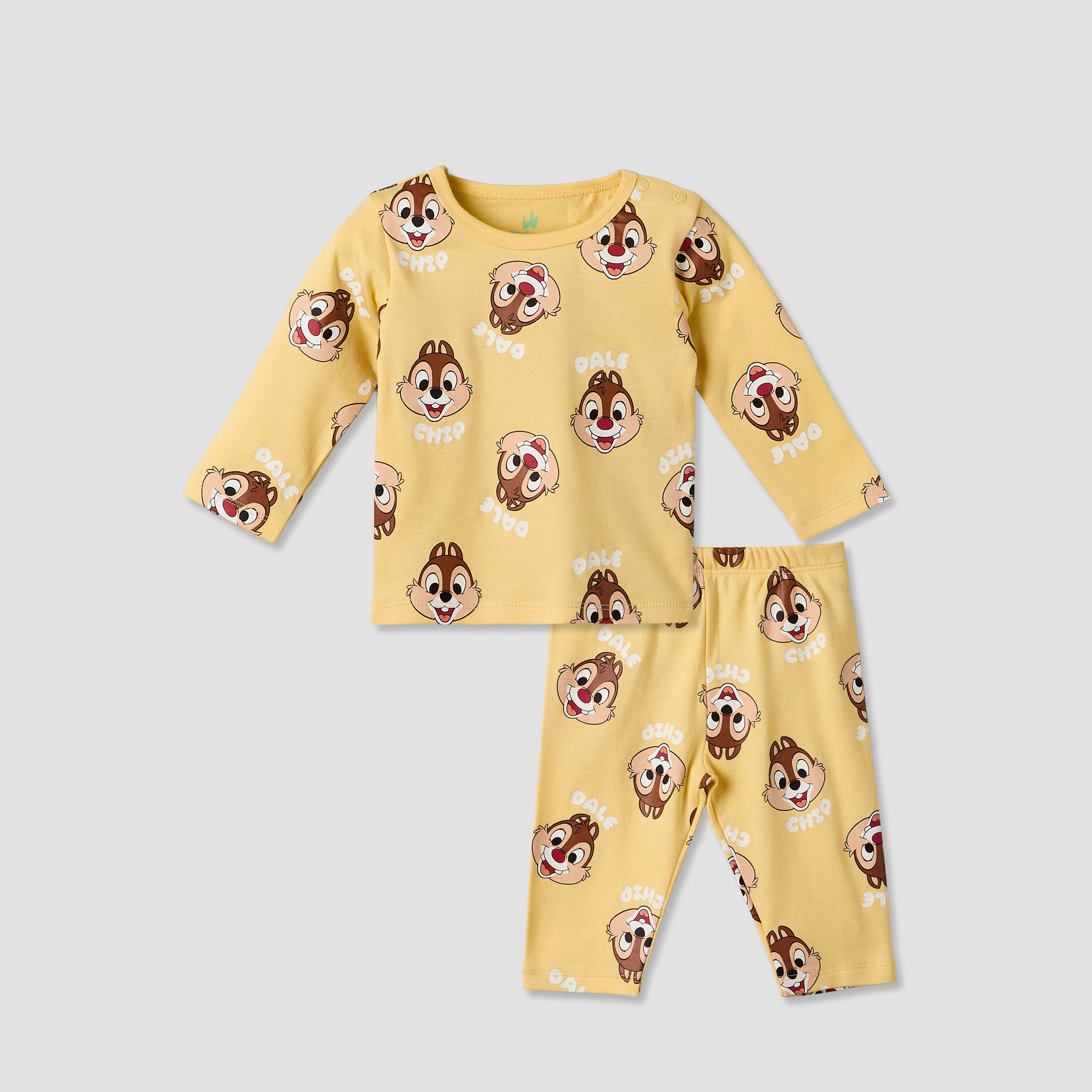 Disney Cotton Round Neck Long Sleeves Pyjama Set with Chip &