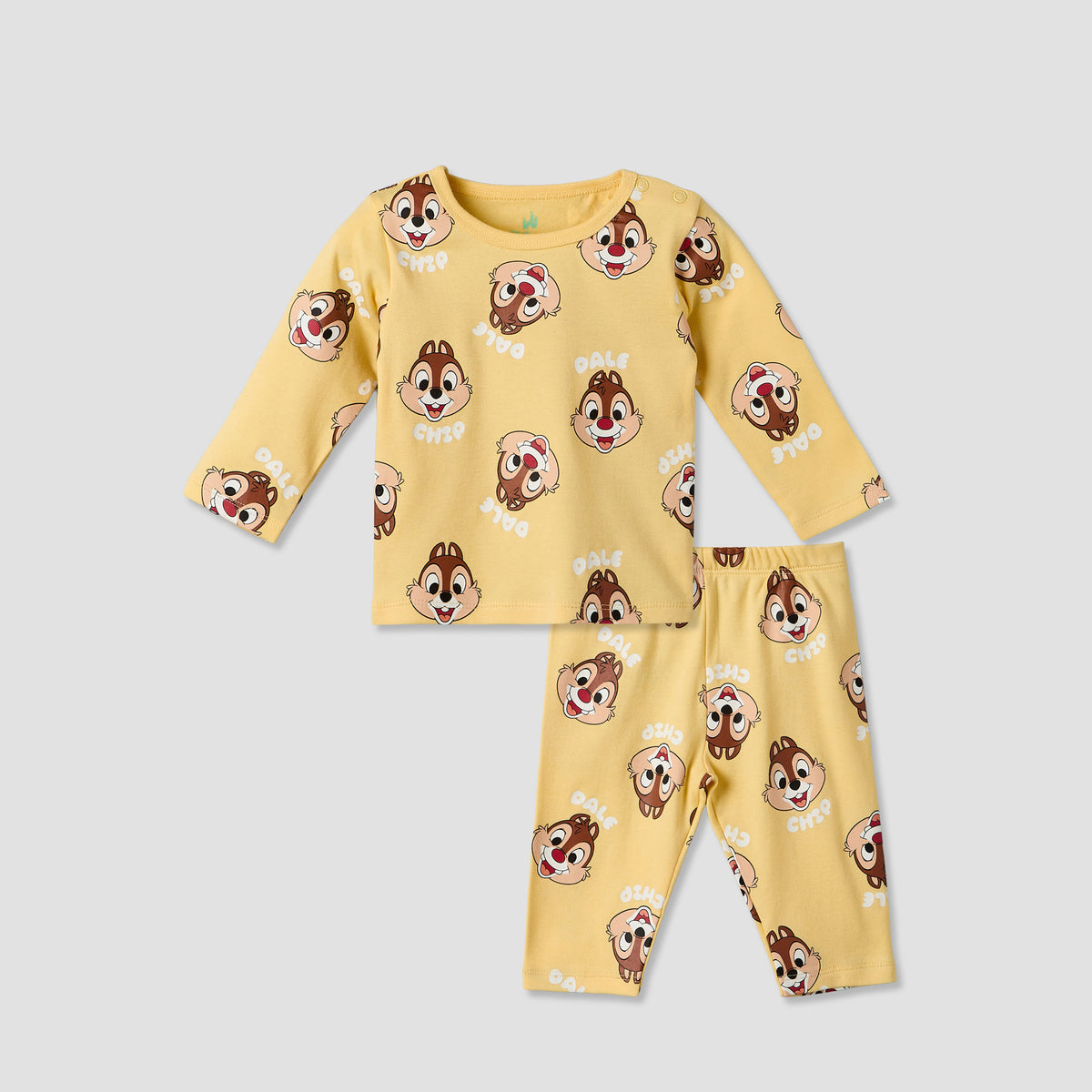 Disney Cotton Round Neck Long Sleeves Pyjama Set with Chip &