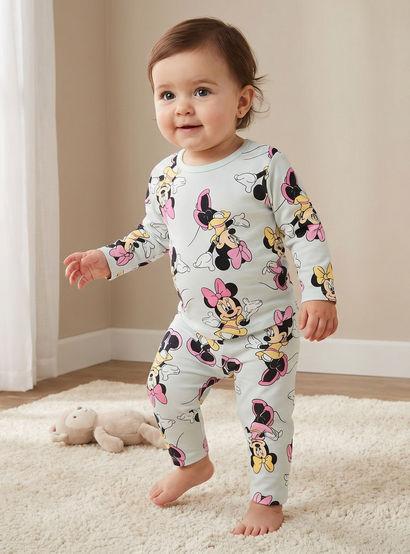 Disney Cotton Crew Neck Long Sleeves Pyjama Set with Minnie Mouse Print-baby-girls-clothing-nightwear-pyjamasets-image-1