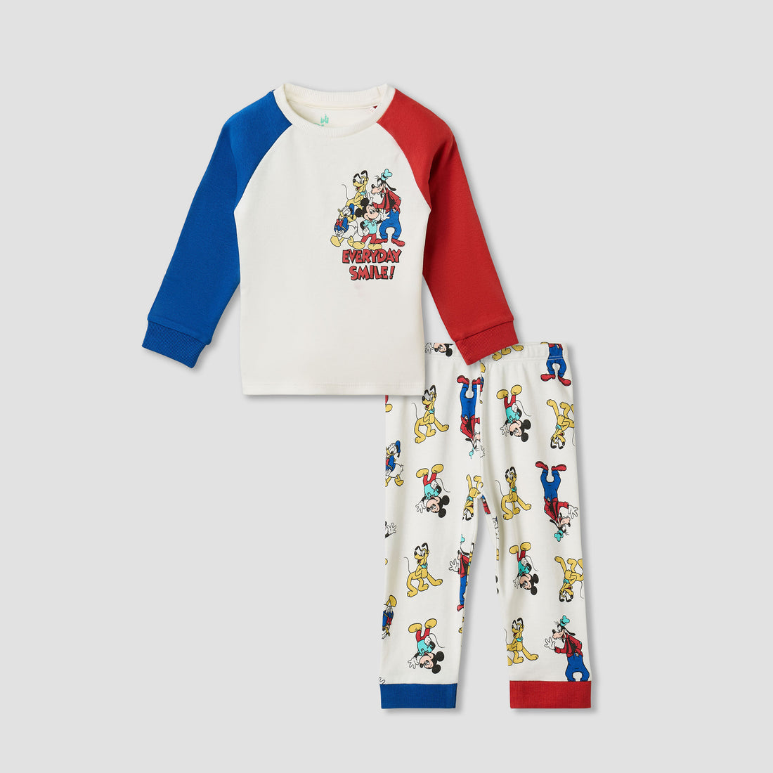 Disney Pyjama Set with Mickey Mouse Print - Cotton - Long Sleeves - Crew Neck - Multicolour / 18-24 mths