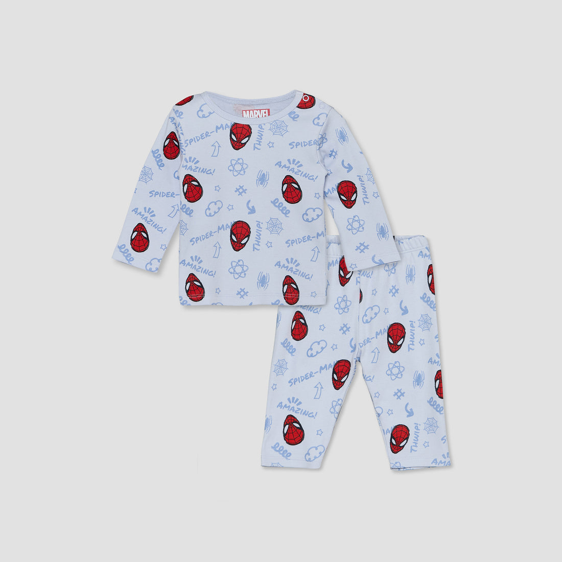 Disney Cotton Crew Neck Long Sleeves Pyjama Set with Spider-Man Print - Blue / 12-18 mths
