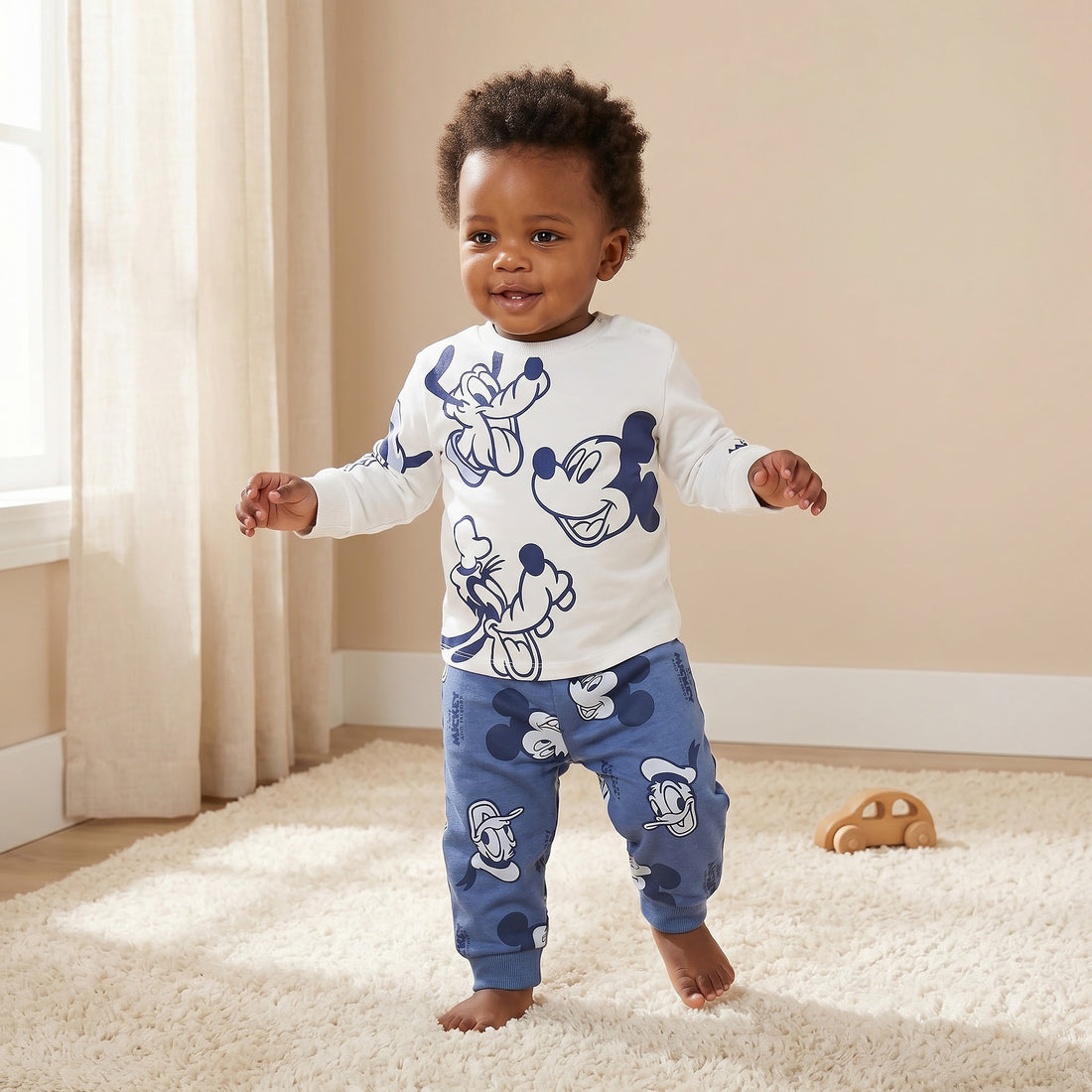 Disney Cotton Long Sleeves Pyjama Set with Mickey Mouse and Friends Print - Blue / 12-18 mths