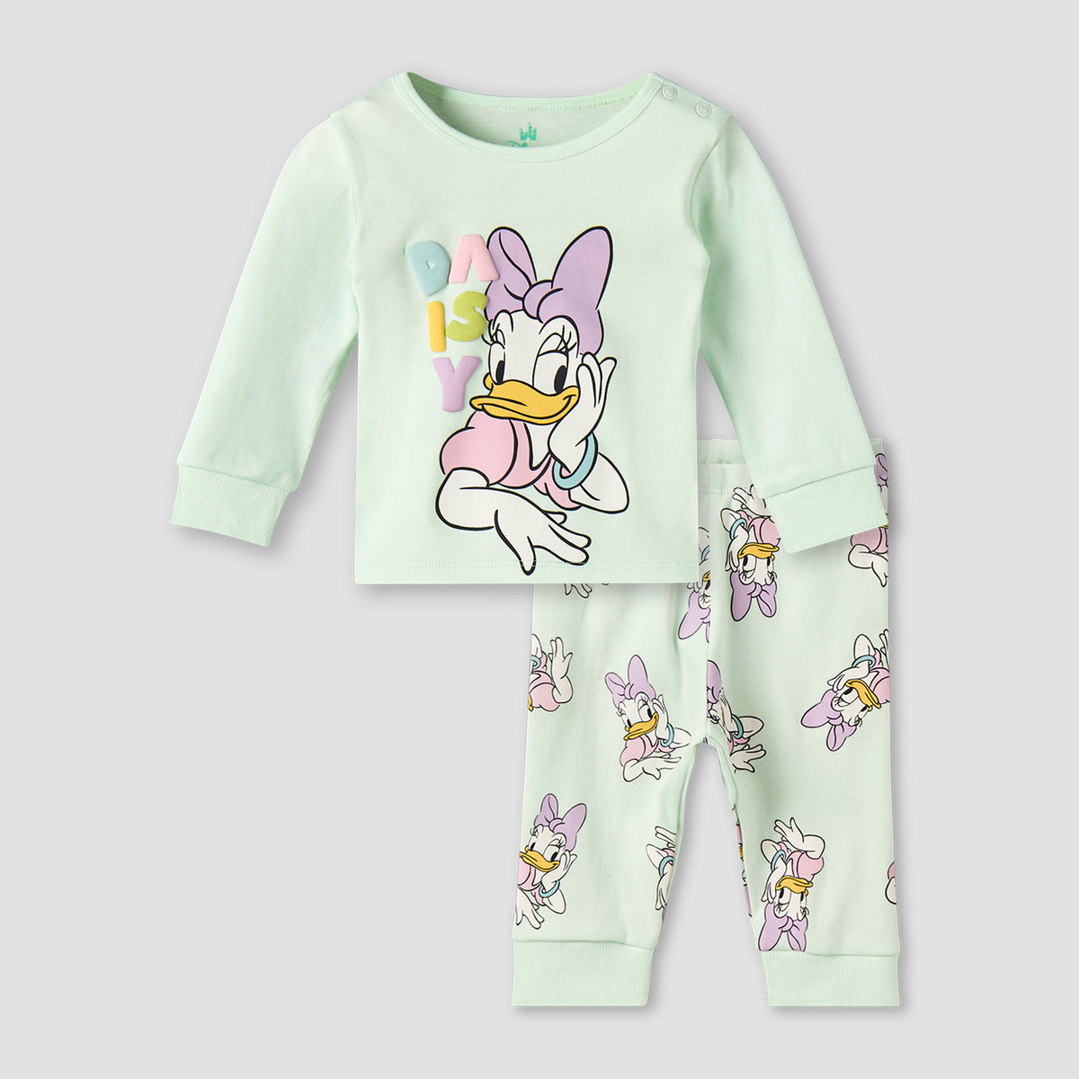 Disney Cotton Round Neck Long Sleeves Pyjama Set with Daisy Duck Print