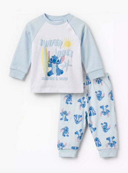 Disney Cotton Round Neck Long Sleeves Pyjama Set with Stitch Print-baby-boys-clothing-nightwear-pyjamasets-image-2