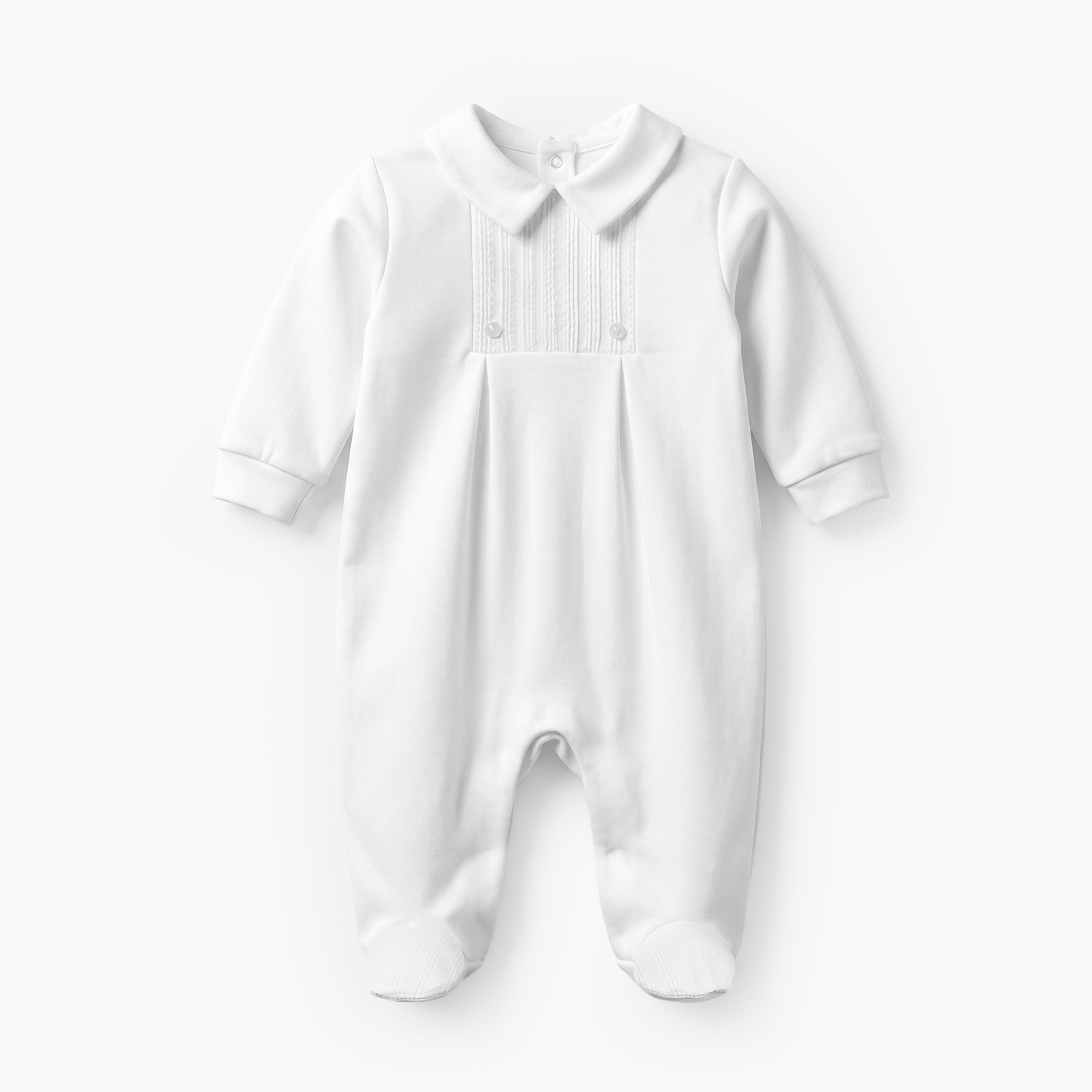 Disney Cotton Collared Long Sleeves Sleepsuit with Pleated Design - White / 9-12 mths