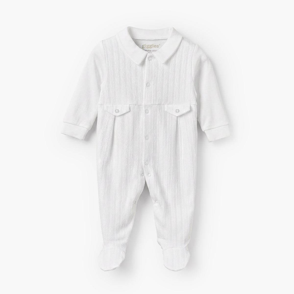 Giggles Cotton Collared Long Sleeves Sleepsuit with Snap Button Closure