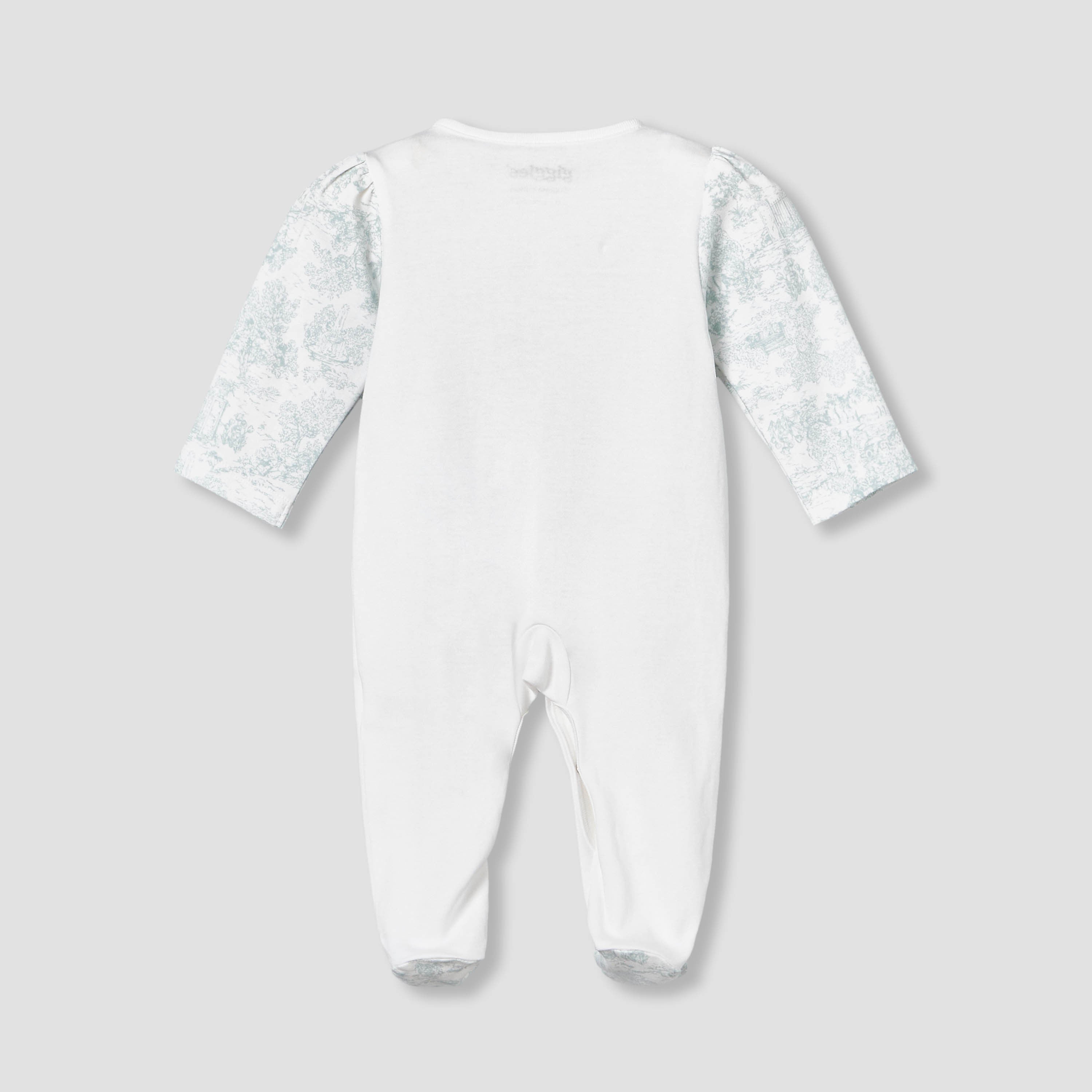 Giggles Cotton Crew Neck Long Sleeve Sleepsuit with Floral Embroidery