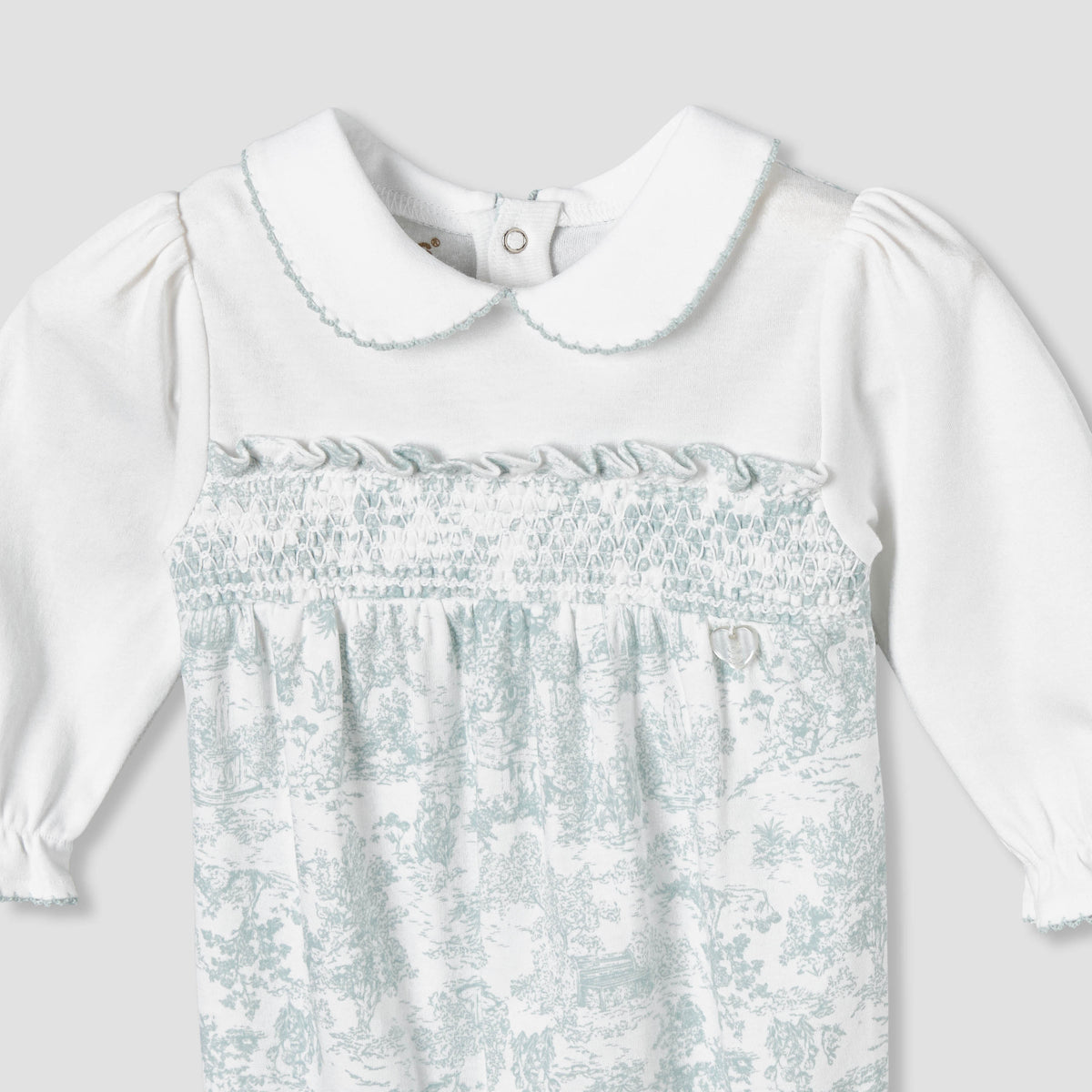 Giggles Peter Pan Collar Long Sleeves Sleepsuit with Smock Design