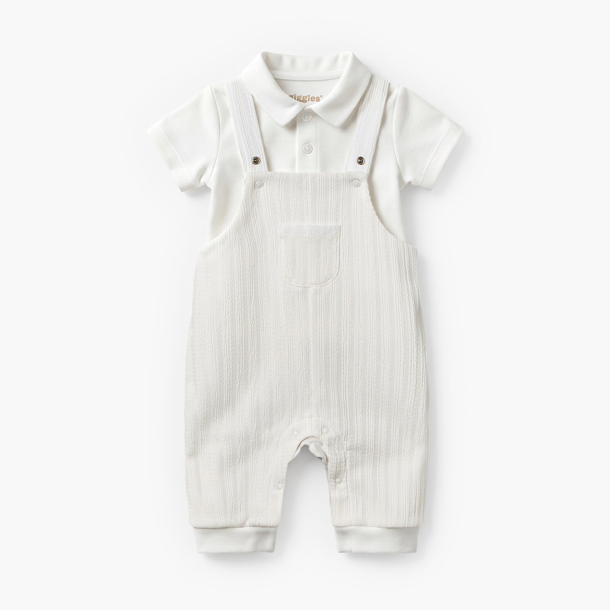 Giggles Collared Short Sleeves Polo T-shirt and Dungaree Set with Button Closure