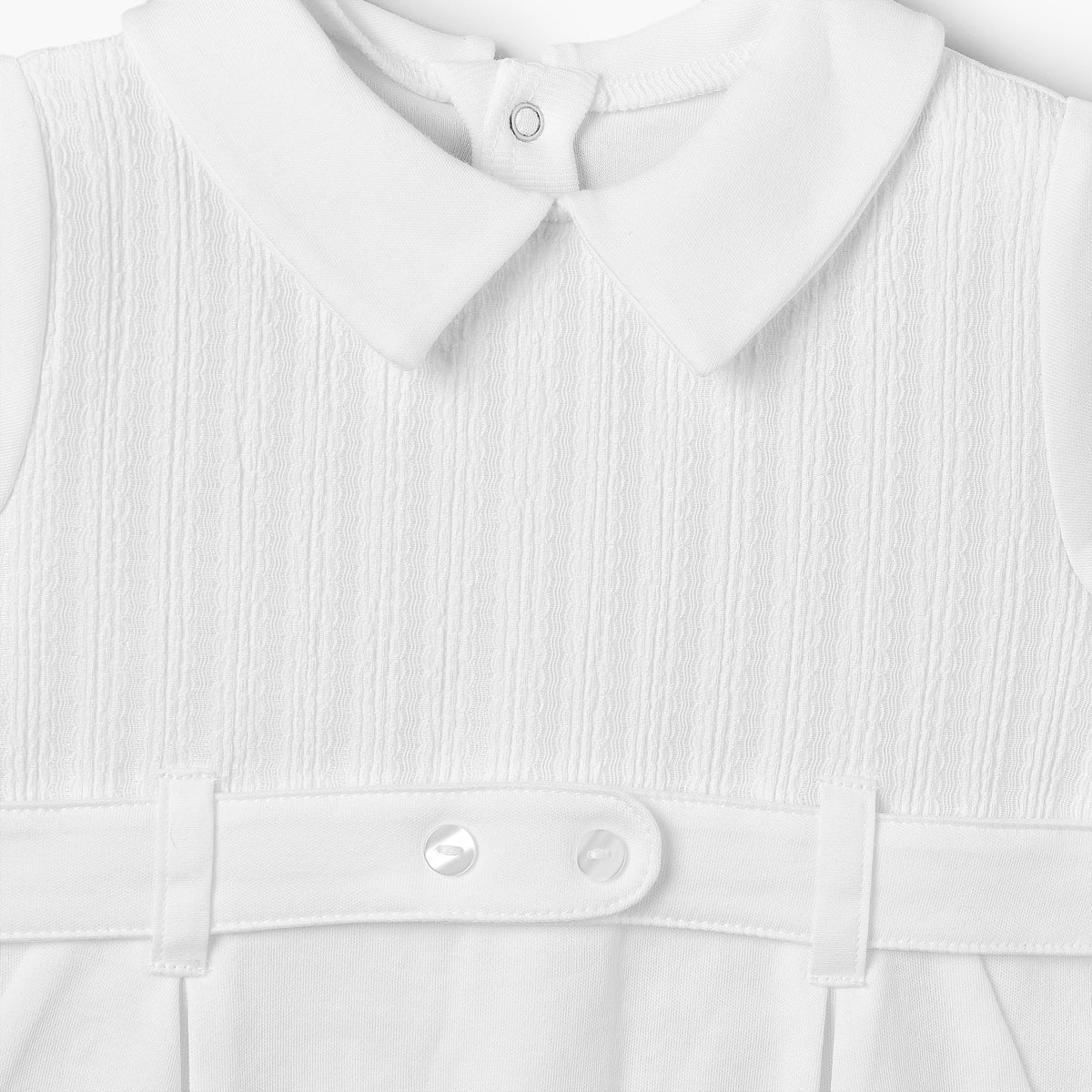 Giggles Peter Pan Collar Short Sleeves Romper with Textured Design