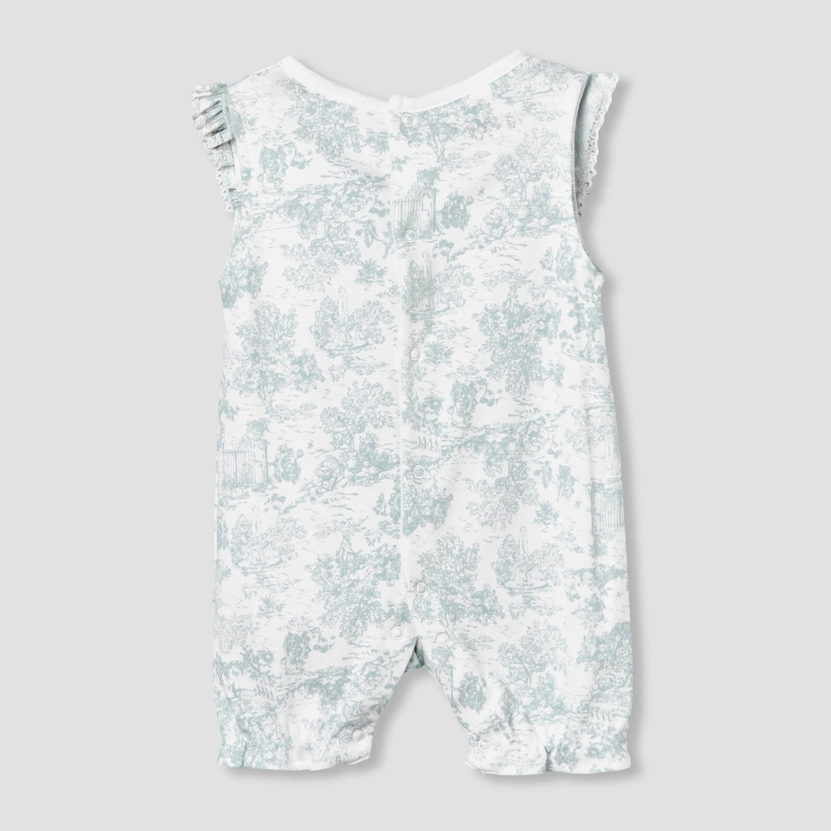 Giggles Crew Neck Sleeveless Romper with Floral Embroidery