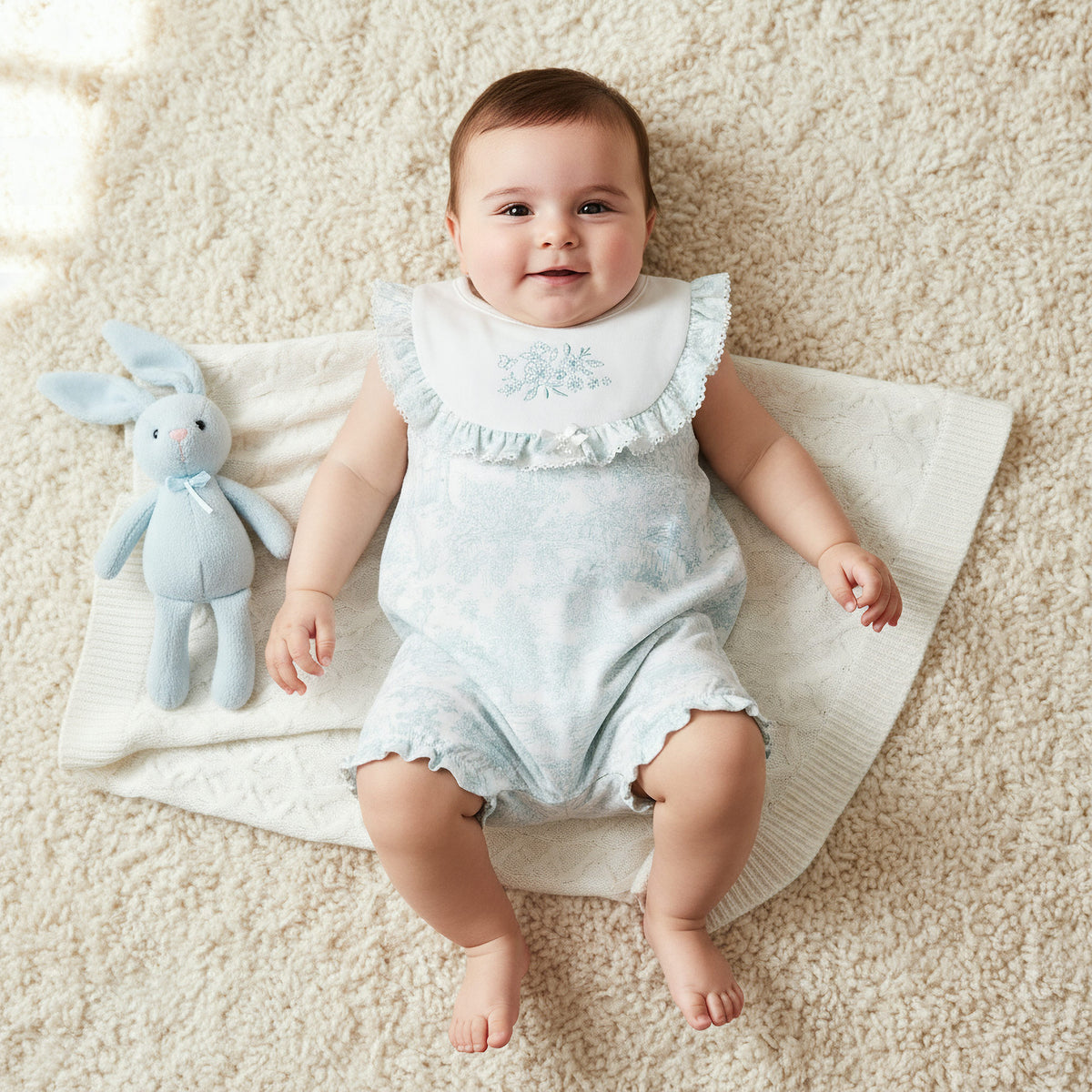 Giggles Crew Neck Sleeveless Romper with Floral Embroidery