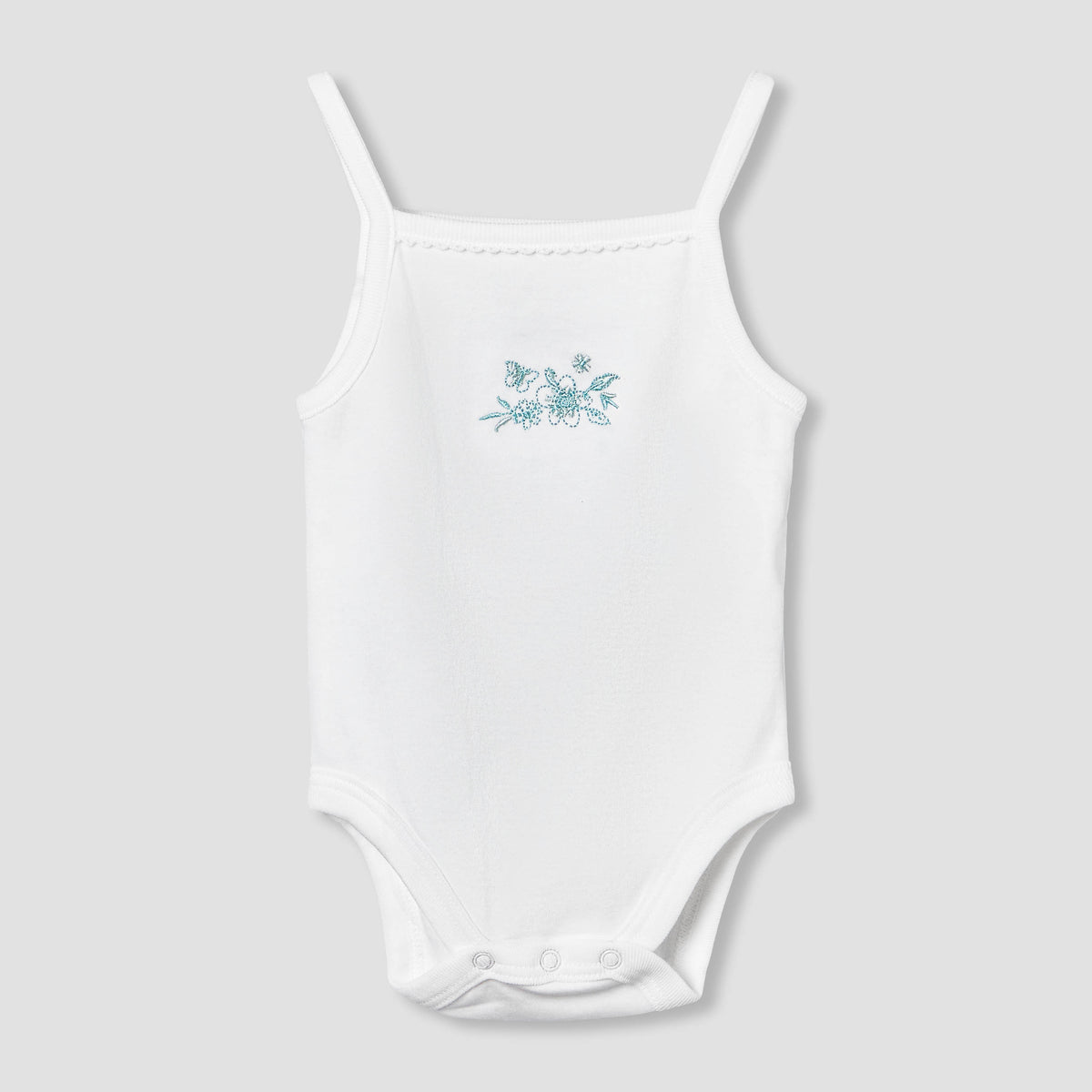 Giggles Square Neck Strappy Bodysuit with Floral Embroidery