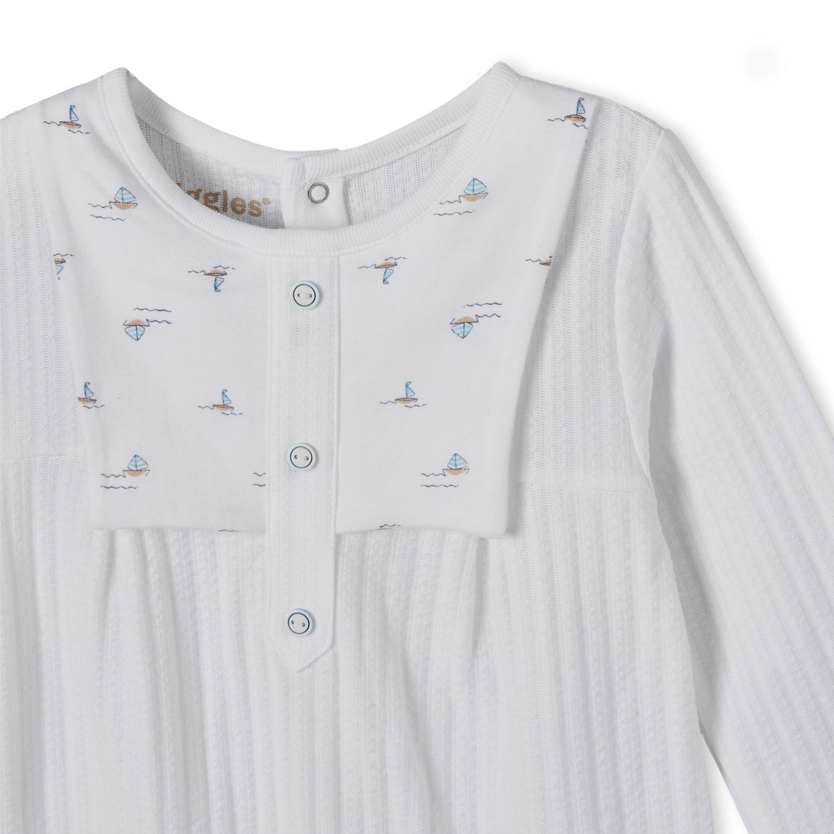Giggles Cotton Round Neck Long Sleeves Sleepsuit with Ribbed Design