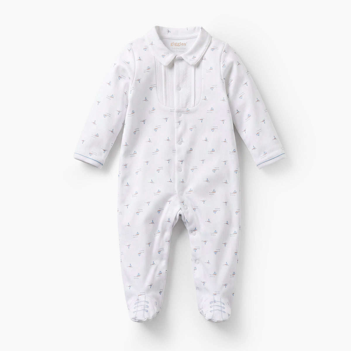 Giggles Cotton Collared Long Sleeves Sleepsuit with Boat Print