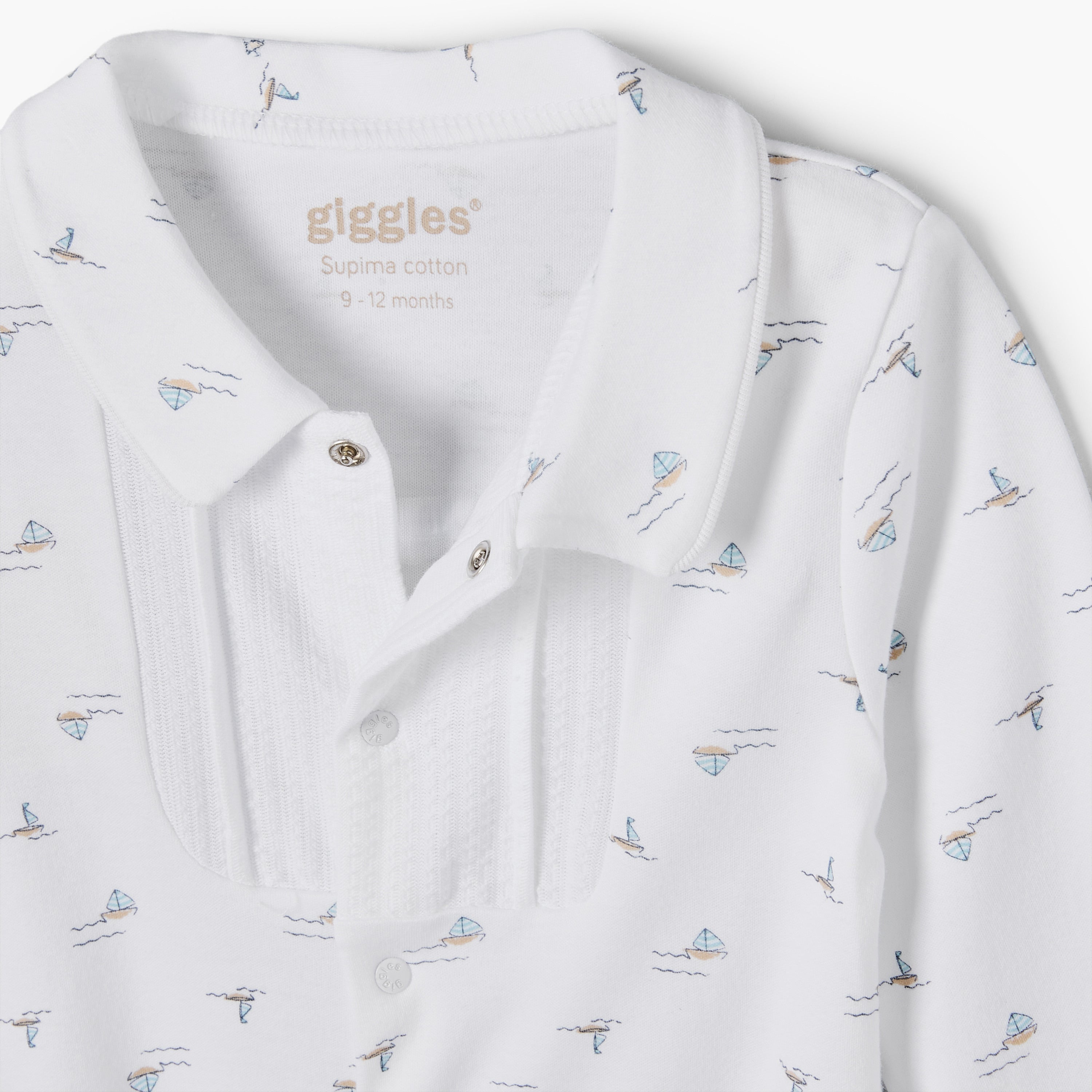 Giggles Cotton Collared Long Sleeves Sleepsuit with Boat Print