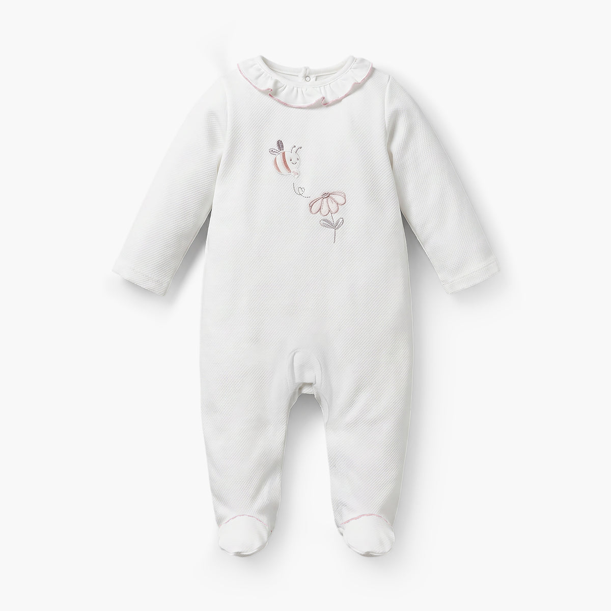 Giggles Embroidered Sleepsuit with Long Sleeves and Button Closure