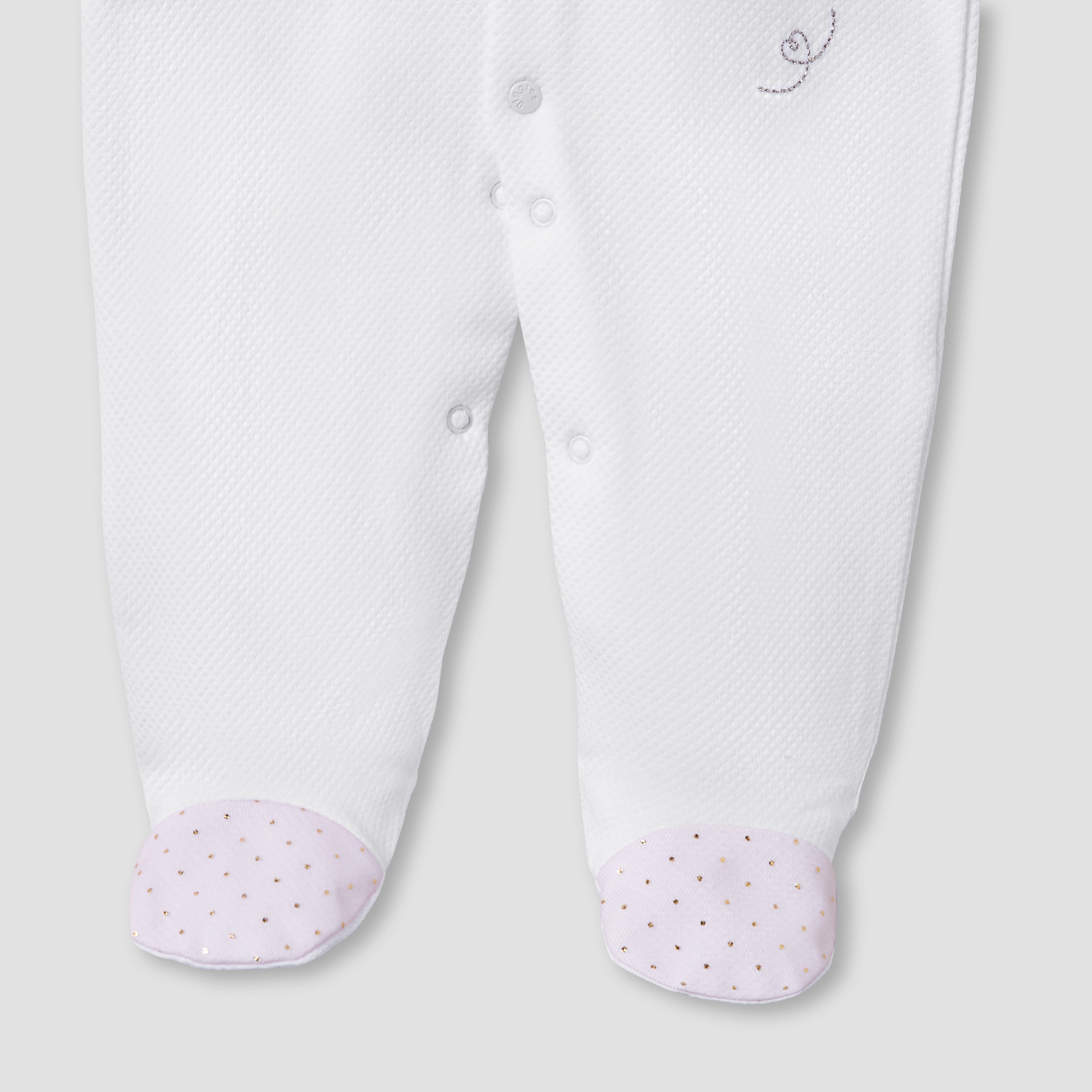 Giggles Embroidered Sleepsuit with Long Sleeves and Button Closure