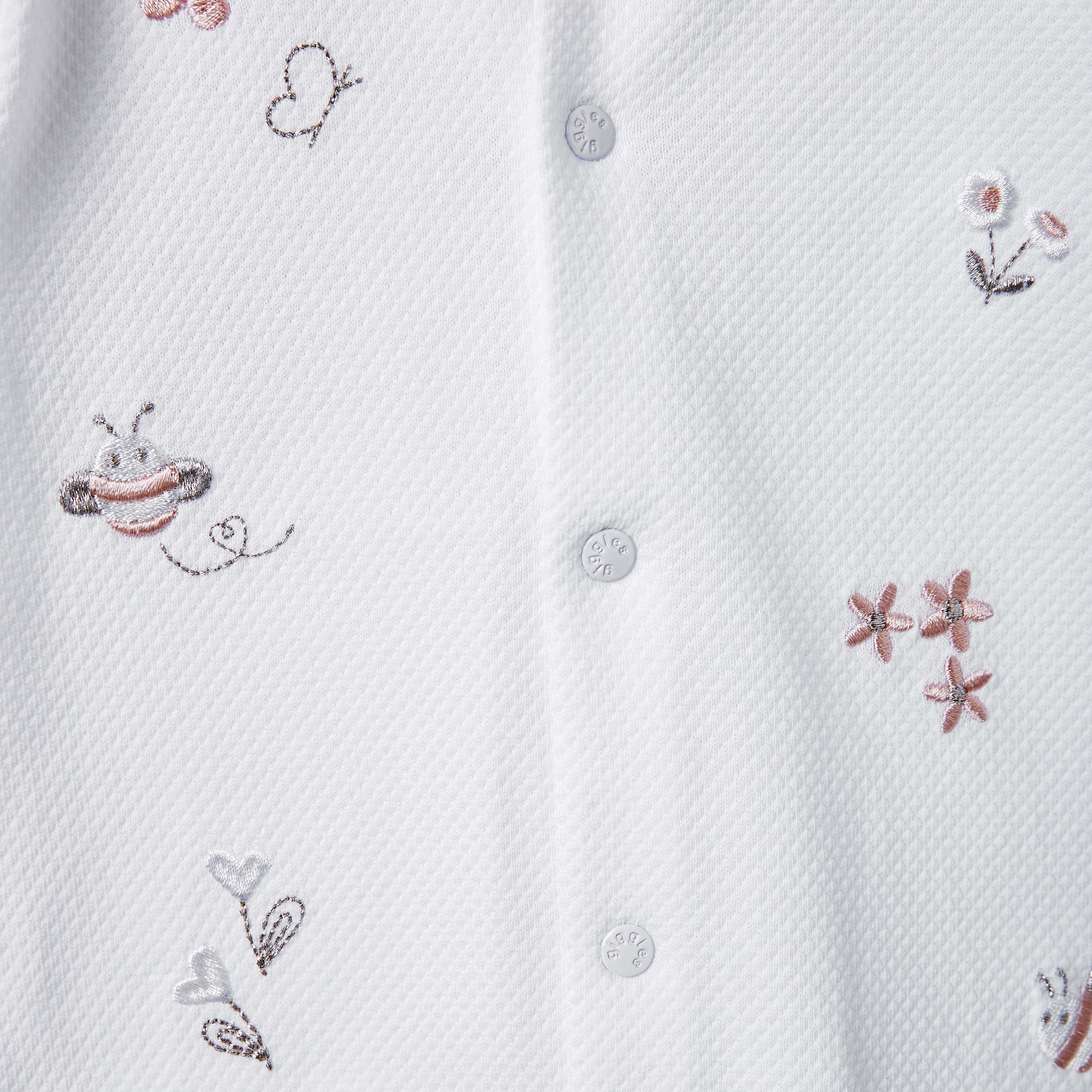 Giggles Embroidered Sleepsuit with Long Sleeves and Button Closure