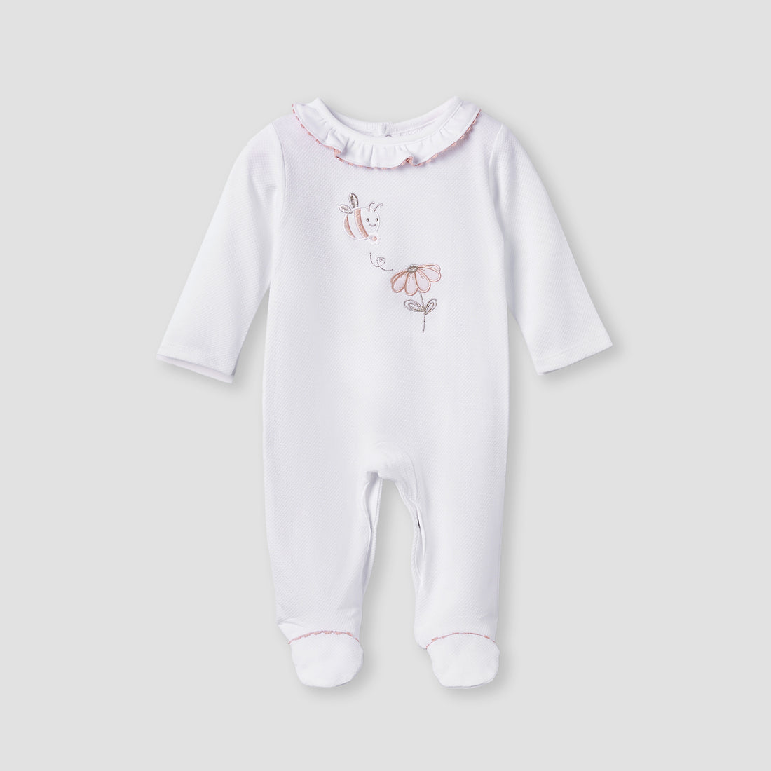 Giggles Embroidered Sleepsuit with Long Sleeves and Button Closure