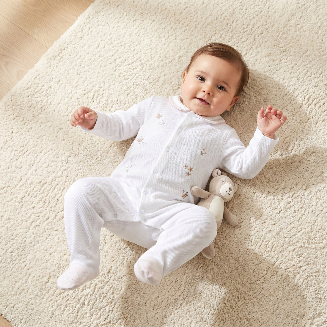 Giggles Embroidered Sleepsuit with Long Sleeves and Button Closure - 9-12 MTHS