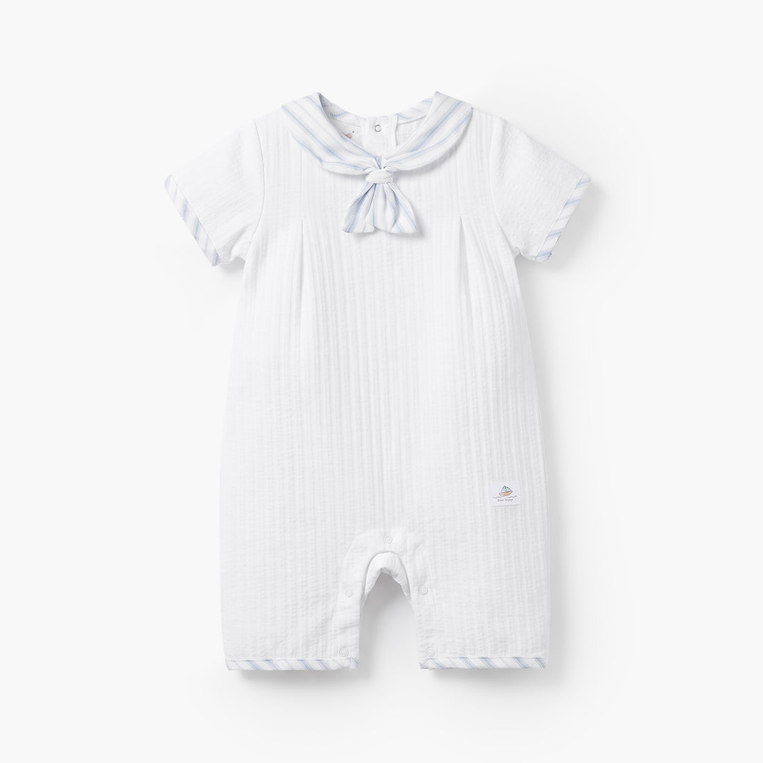 Giggles Sailor Collar Short Sleeves Romper with Bow Detail