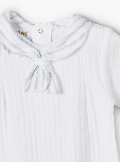 Giggles Sailor Collar Short Sleeves Romper with Bow Detail-baby-boys-clothing-rompers-image-4