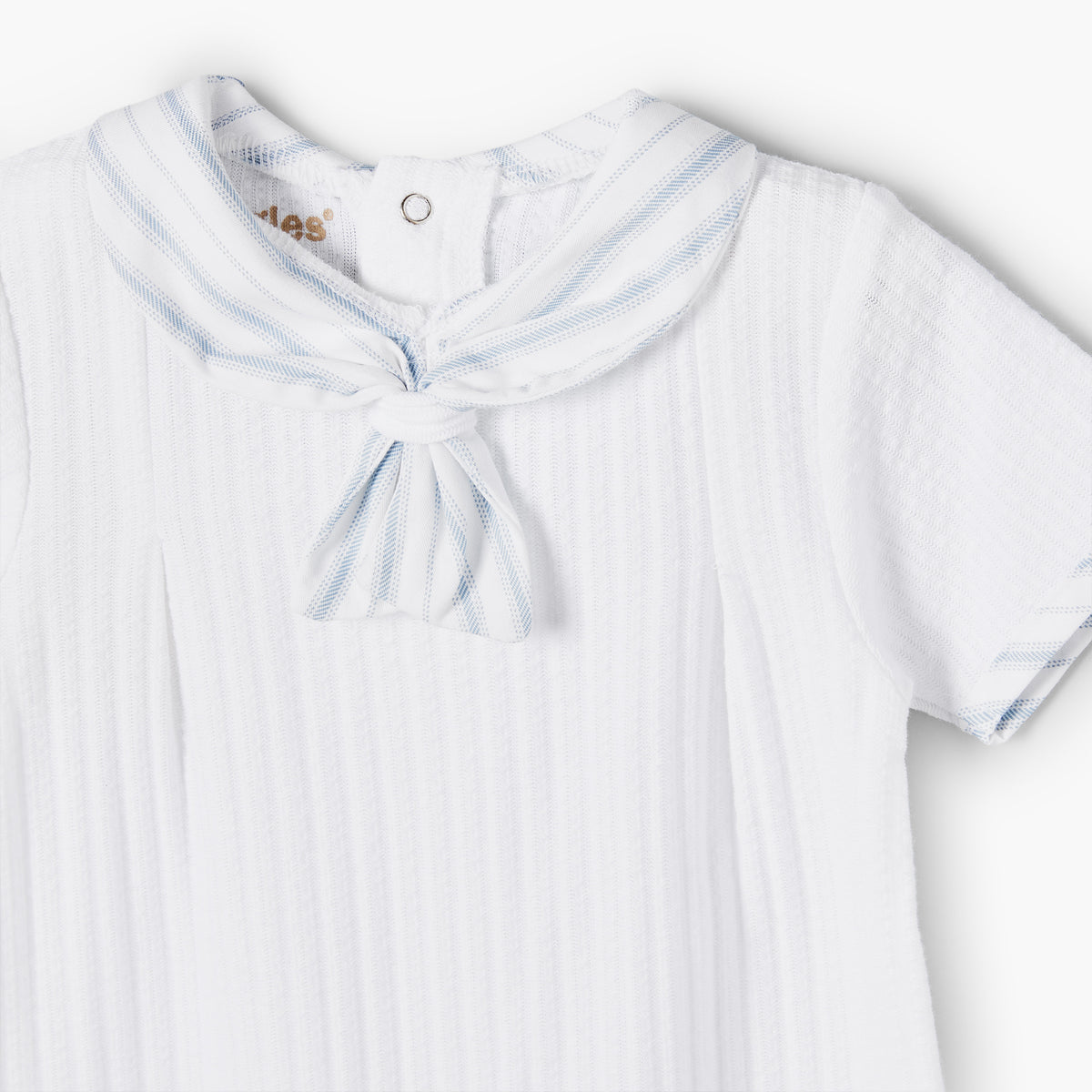 Giggles Sailor Collar Short Sleeves Romper with Bow Detail