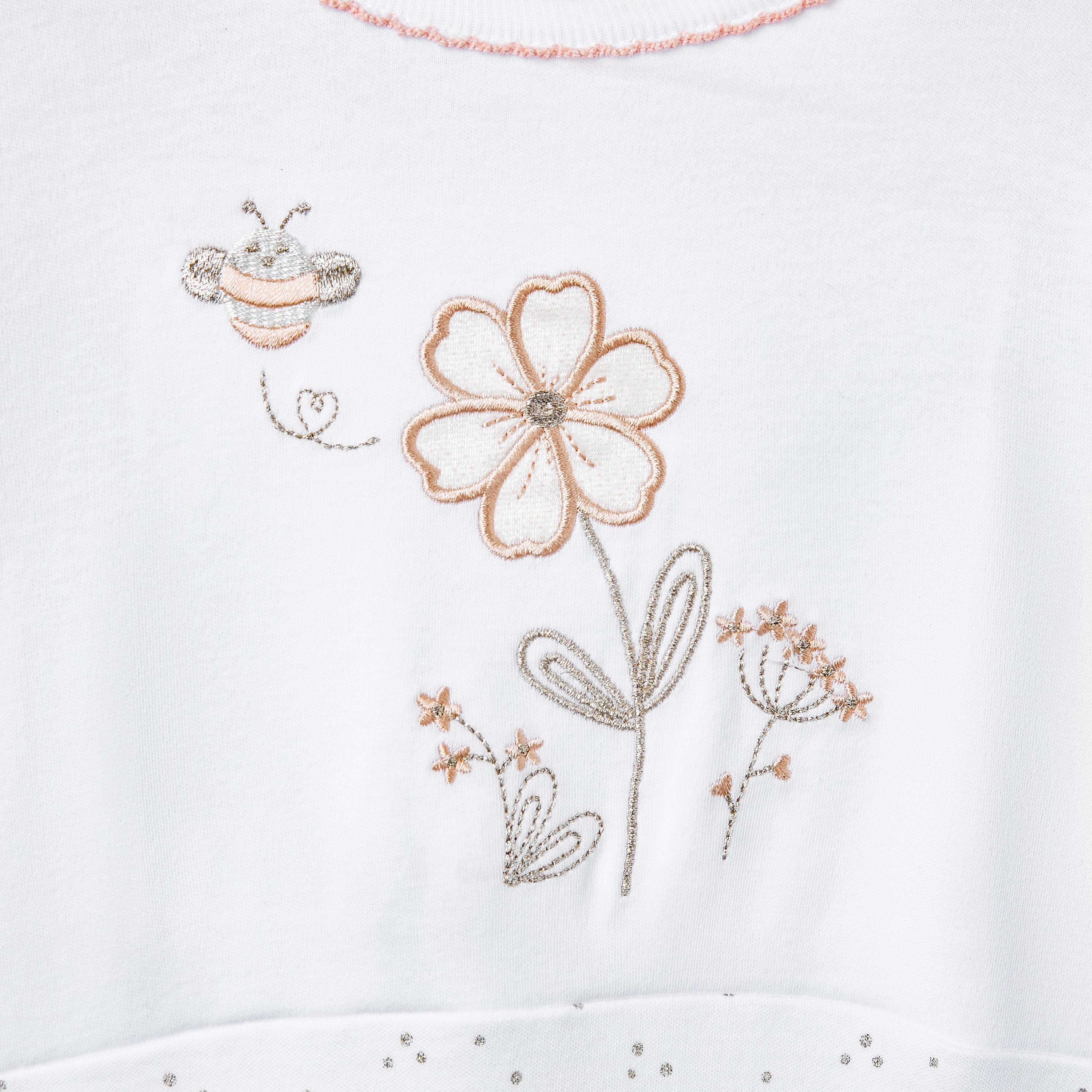 Giggles Embroidered Sleepsuit with Long Sleeves and Button Closure
