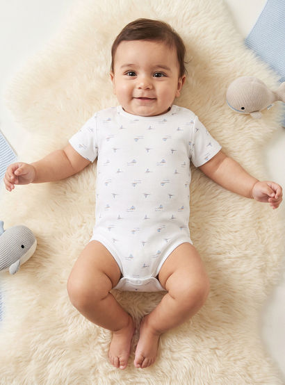 Giggles Round Neck Short Sleeves Cotton Bodysuit with Nautical Print-baby-boys-clothing-bodysuits-image-1