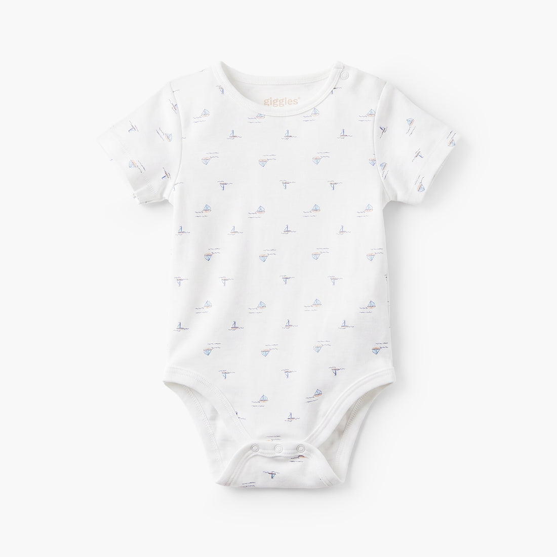 Giggles Round Neck Short Sleeves Cotton Bodysuit with Nautical Print