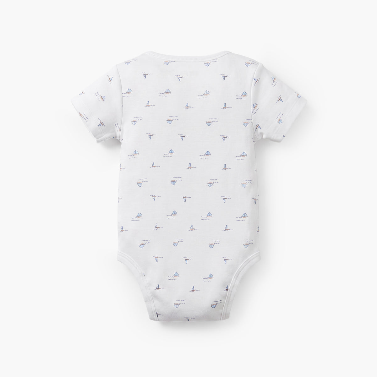 Giggles Round Neck Short Sleeves Cotton Bodysuit with Nautical Print