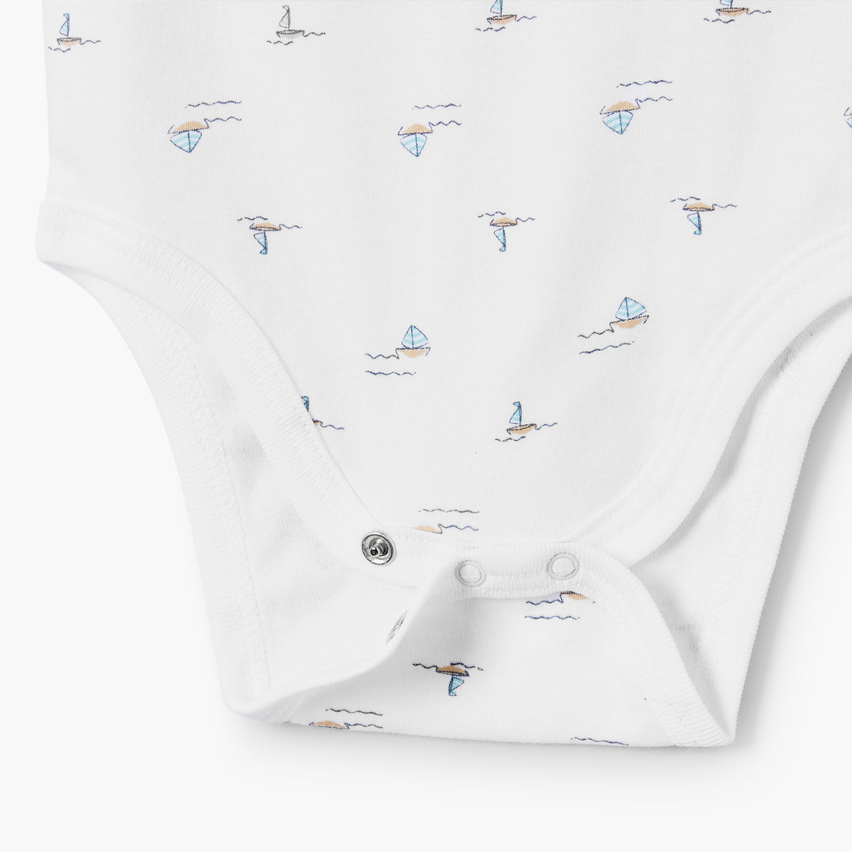 Giggles Round Neck Short Sleeves Cotton Bodysuit with Nautical Print