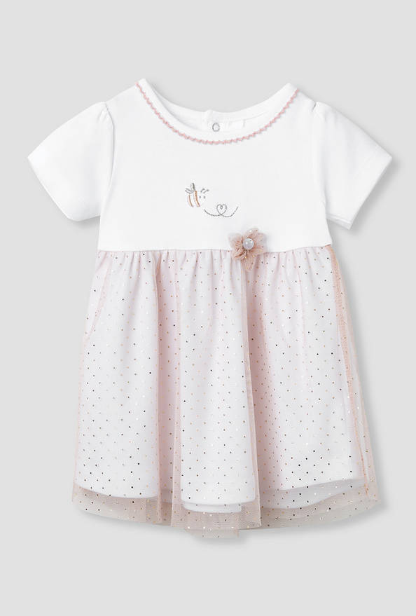 Giggles Printed A-line Dress with Floral Accent