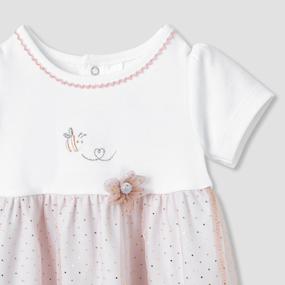 Giggles Printed A-line Dress with Floral Accent
