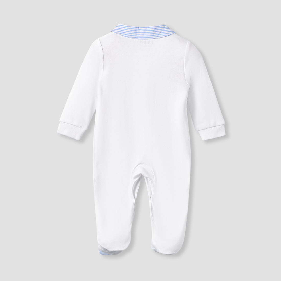 Giggles Striped Sleepsuit with Long Sleeves and Button Closure
