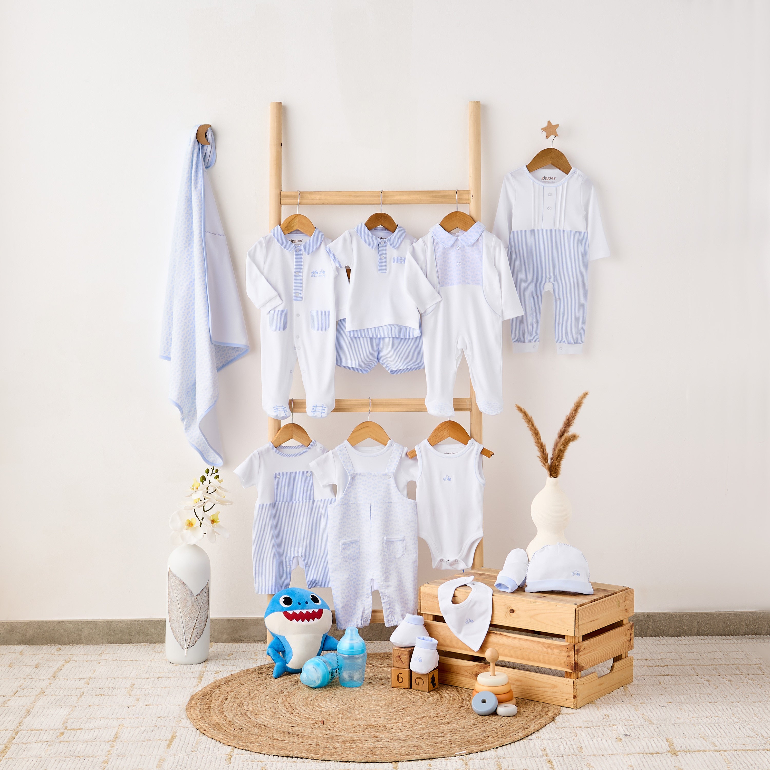 Giggles Striped Sleepsuit with Long Sleeves and Button Closure
