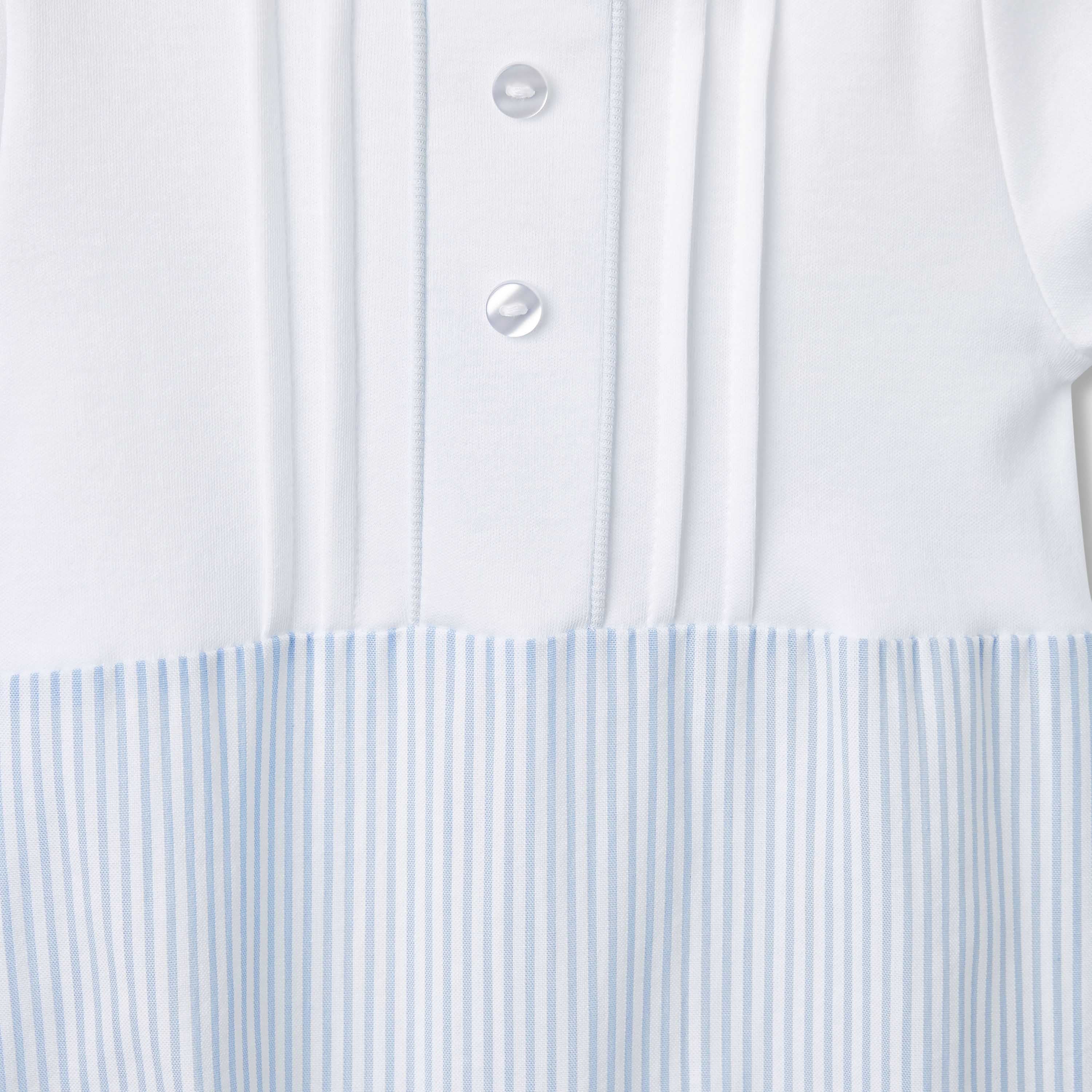 Giggles Striped Sleepsuit with Long Sleeves and Button Closure