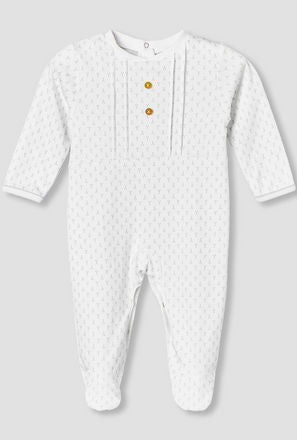Giggles Cotton Round Neck Long Sleeves Sleepsuit with Button Applique