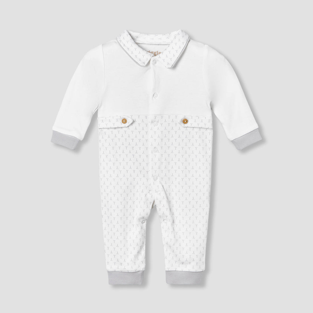 Giggles Cotton Collared Long Sleeve Sleepsuit with Snap Button Closure
