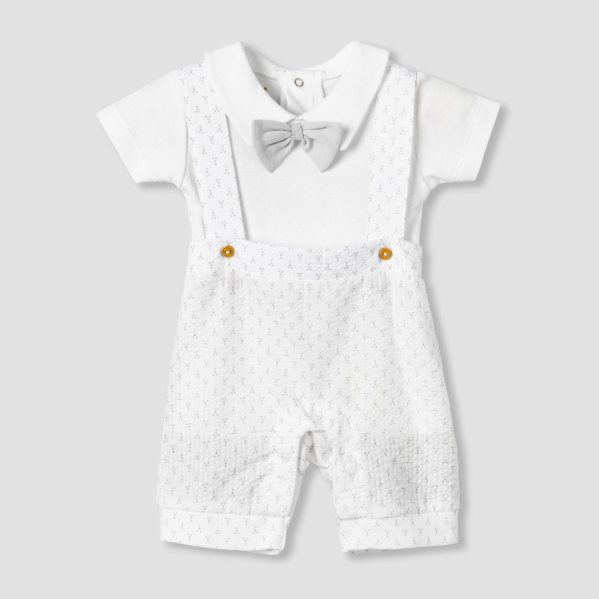 Giggles Collar Short Sleeves T-shirt and Dungaree Set with Bow
