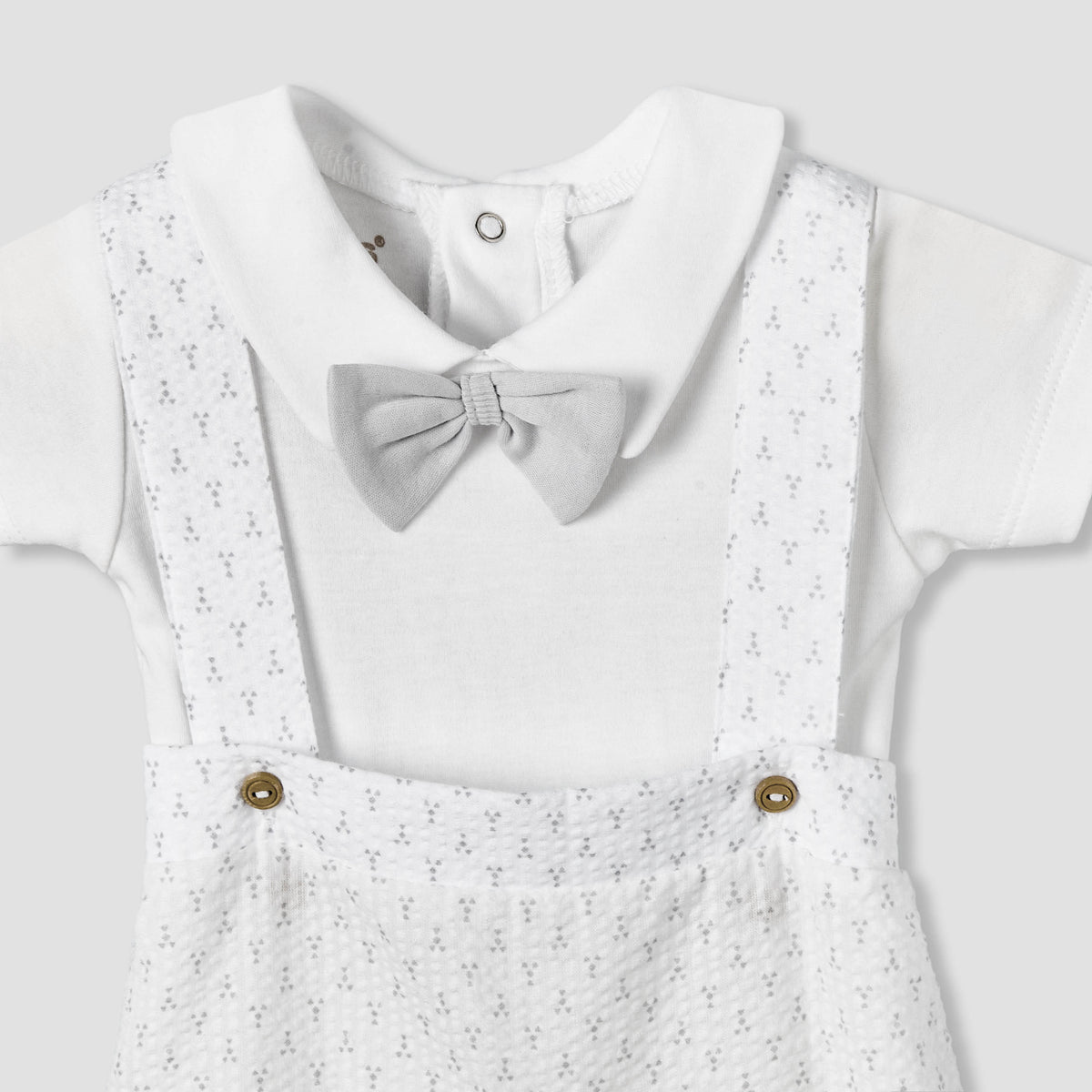 Giggles Collar Short Sleeves T-shirt and Dungaree Set with Bow