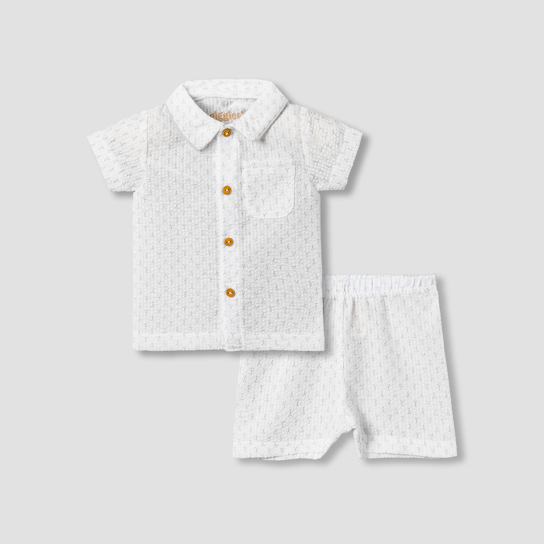 Giggles Cotton Collared Short Sleeve Pyjama Set with Dot Print - White / 12-18 mths
