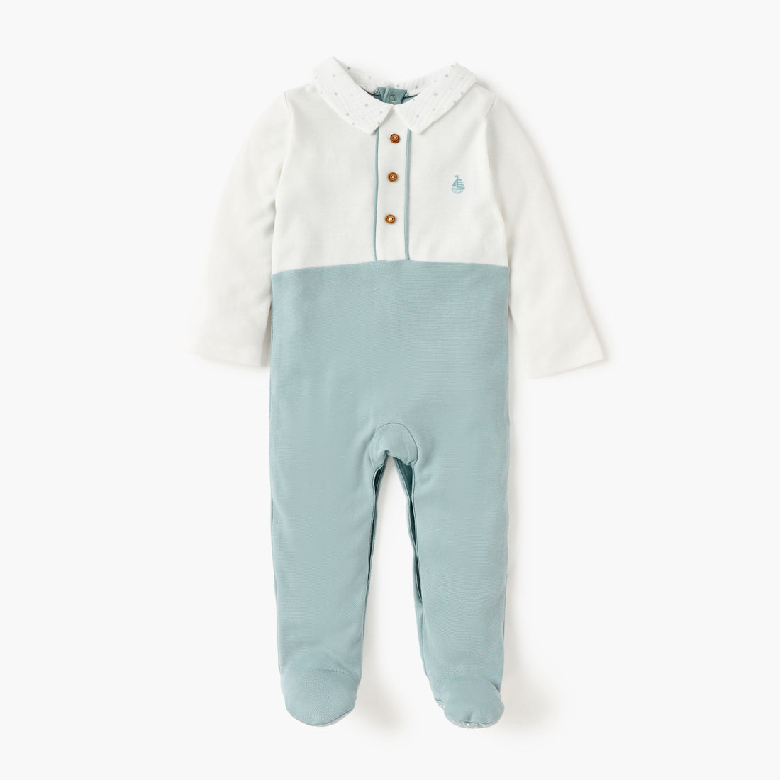 Giggles Colourblock Closed Feet Sleepsuit with Button Closure - Blue / 9-12 mths